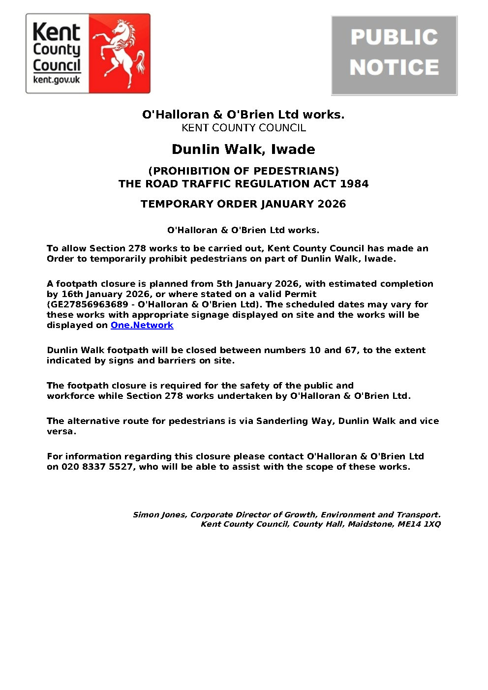 Iwade Parish Council Road and Footpath closures