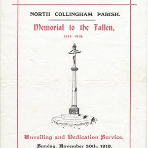 Service Sheet North Collingham Memorial Unveiling