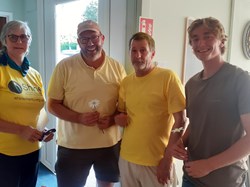 Organiser Liz Dyer with wooden spoon winners Keith Cusdin, Jonny Abbott and our guest, Jack