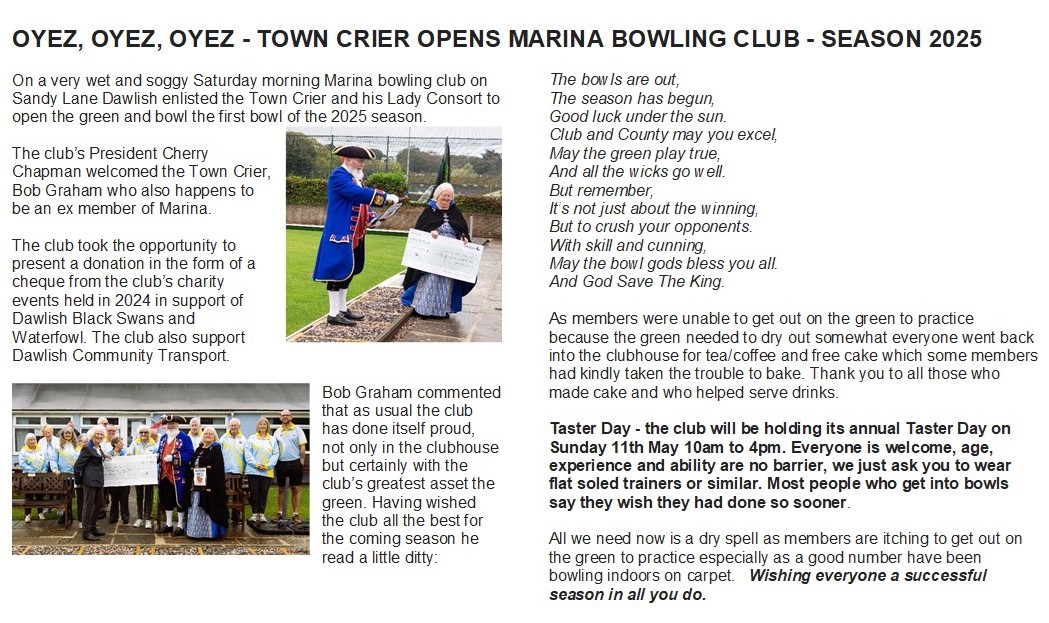 Marina Bowling Club Dawlish 2025 Press Items