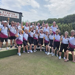 Keith Height Pictured (under Stanton sign). Inter County Mixed over 60's team. Leamington qualification Day.