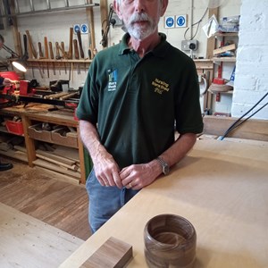 Phil with a bowl made from worktop offcut