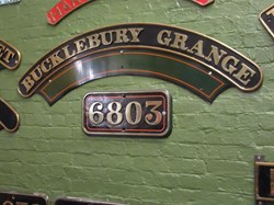 Bucklebury Grange name plate and number on display at Kidderminster Railway Museum 2020.