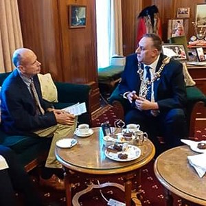 Charlie interviewing the Lord Mayor on 27 February 2020.