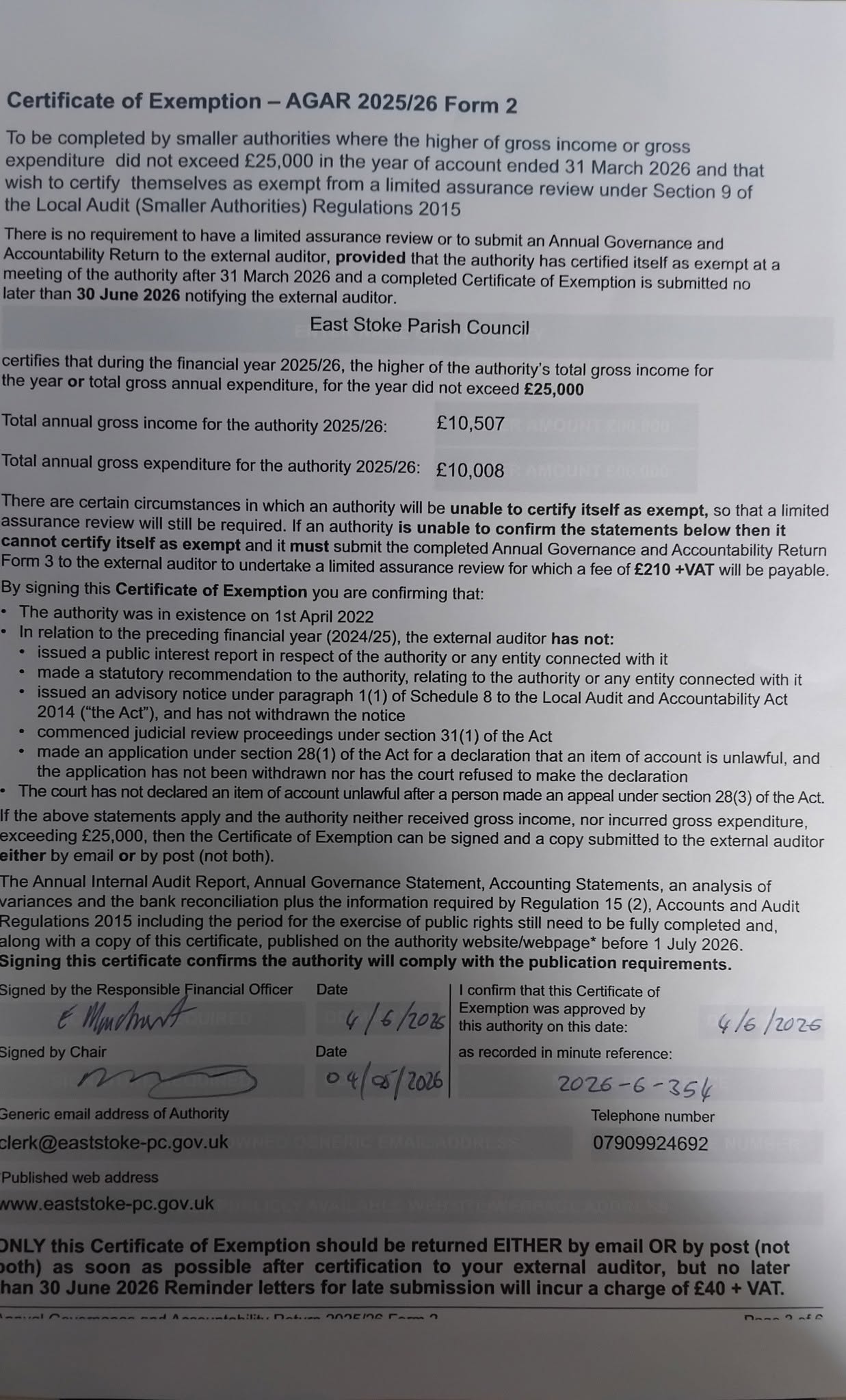 Certificate of Exemption
