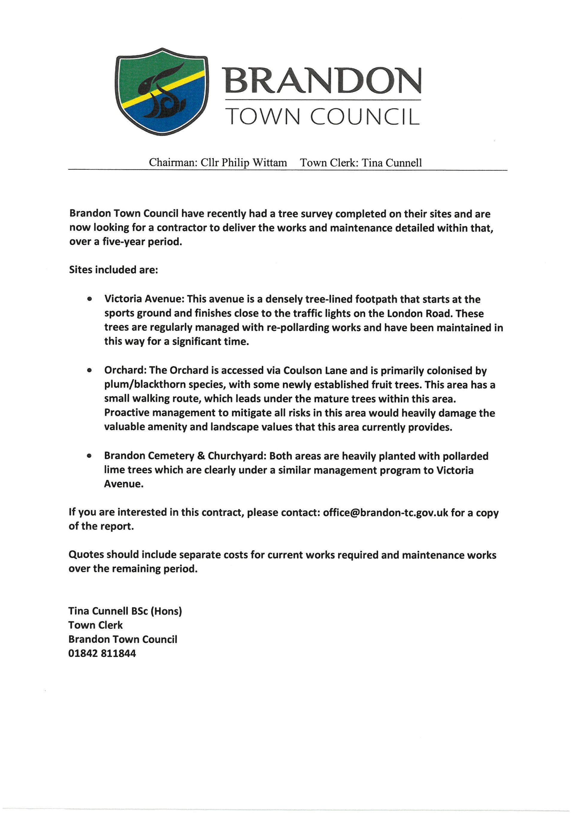 Brandon Town Council Notice Board