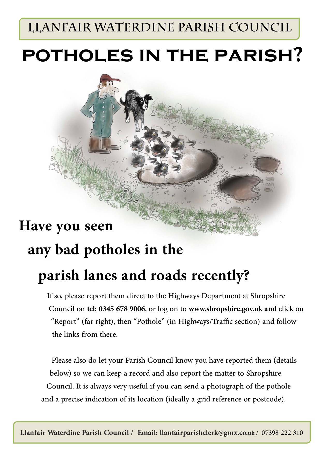 Image of Poster giving details on how to report potholes