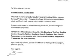 Brandon Town Council Remembrance Day 2026
