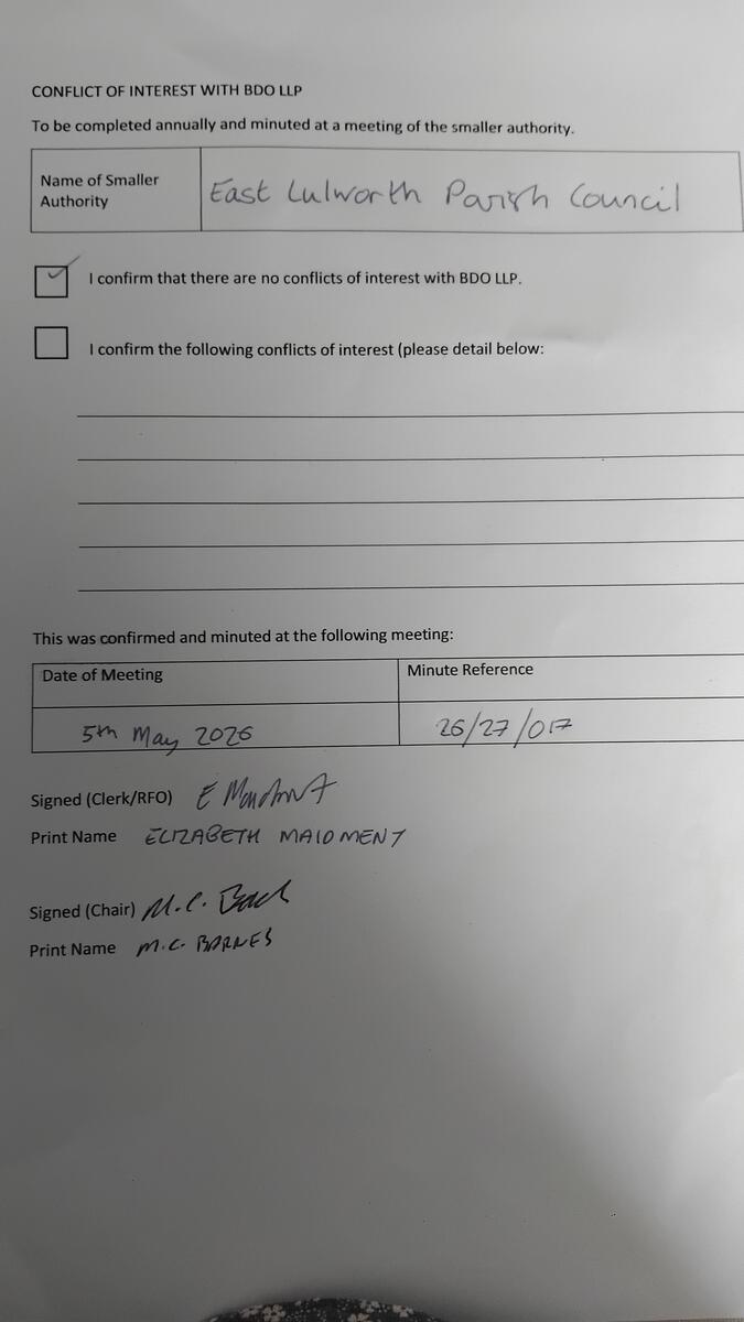 Conflict of Interest with BDO LLP