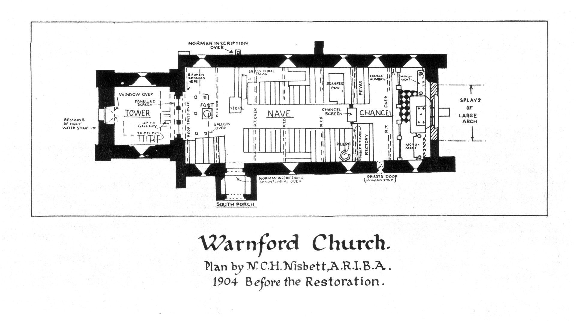 Warnford Church Plan by N.C.H. Nisbett 1904 Before the Restoration