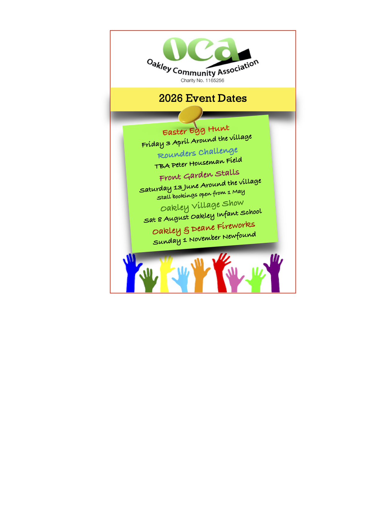 OCA event dates as at 1 March 2026