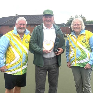 Your Captain being presented the 30 year Anniversary Sheild by County Presidents Marcia and Simon at the Celebration Match