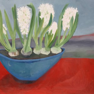 White Hyacinths in a Landscape oil on board 2014