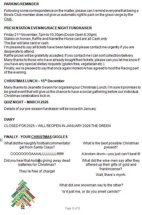 Sutton Bonington Bowls Club Club Newsletters