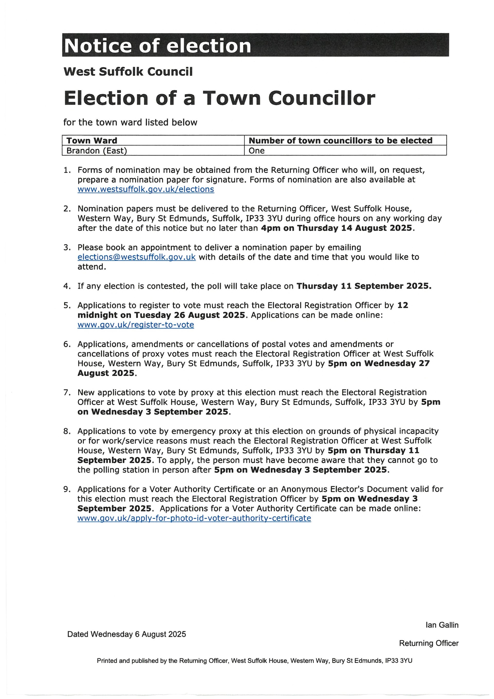 Notice of Election