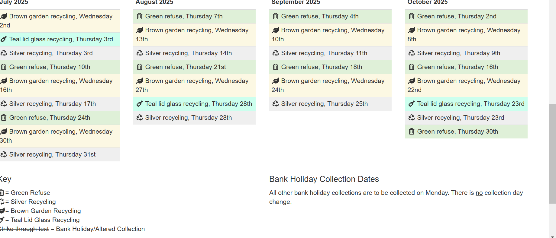 JULY TO OCTOBER 2025 BIN DAYS