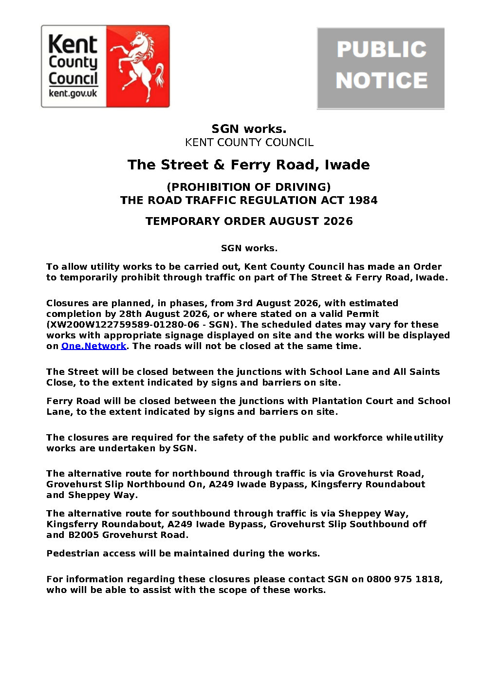 Iwade Parish Council Road and Footpath closures