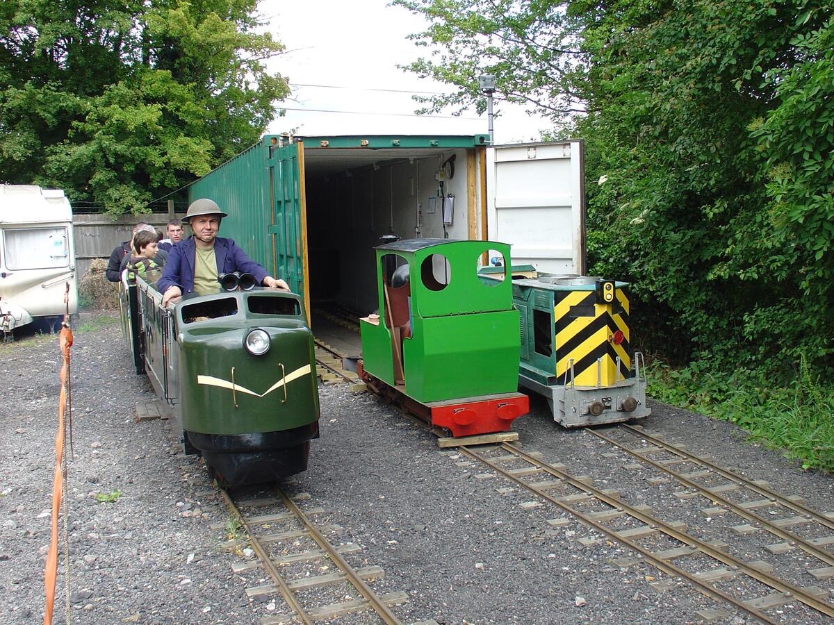 Martin P in Patricia, Tinkerbell and Nevada line up outside the shed during a War on the Line event.