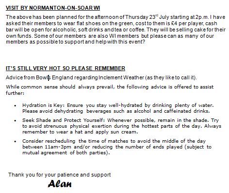 Sutton Bonington Bowls Club The Green - Club Newsletter