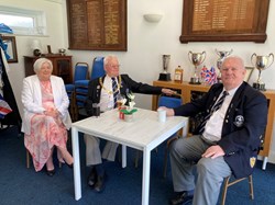 Ian King, President of the Kent County Bowling Association and Cathy Dodd , with Alan Farnham, President of Eltham Bowling Club