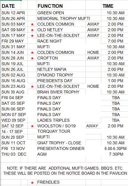 Folland Bowls Club 2023 Events