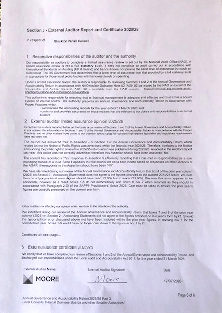 Stockton Parish Council AGAR 2025/26