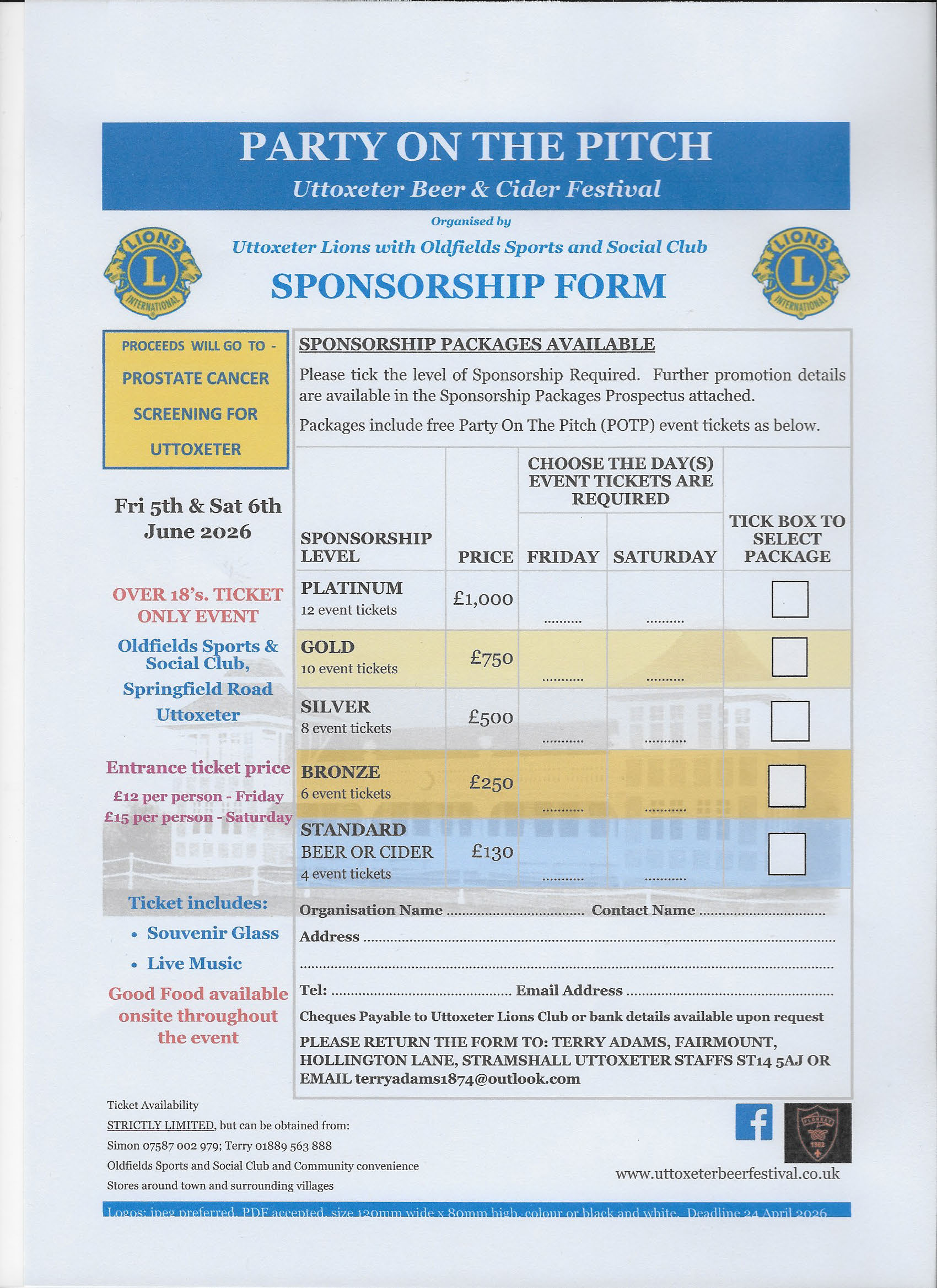 Uttoxeter Lions Beer Festival Sponsorship