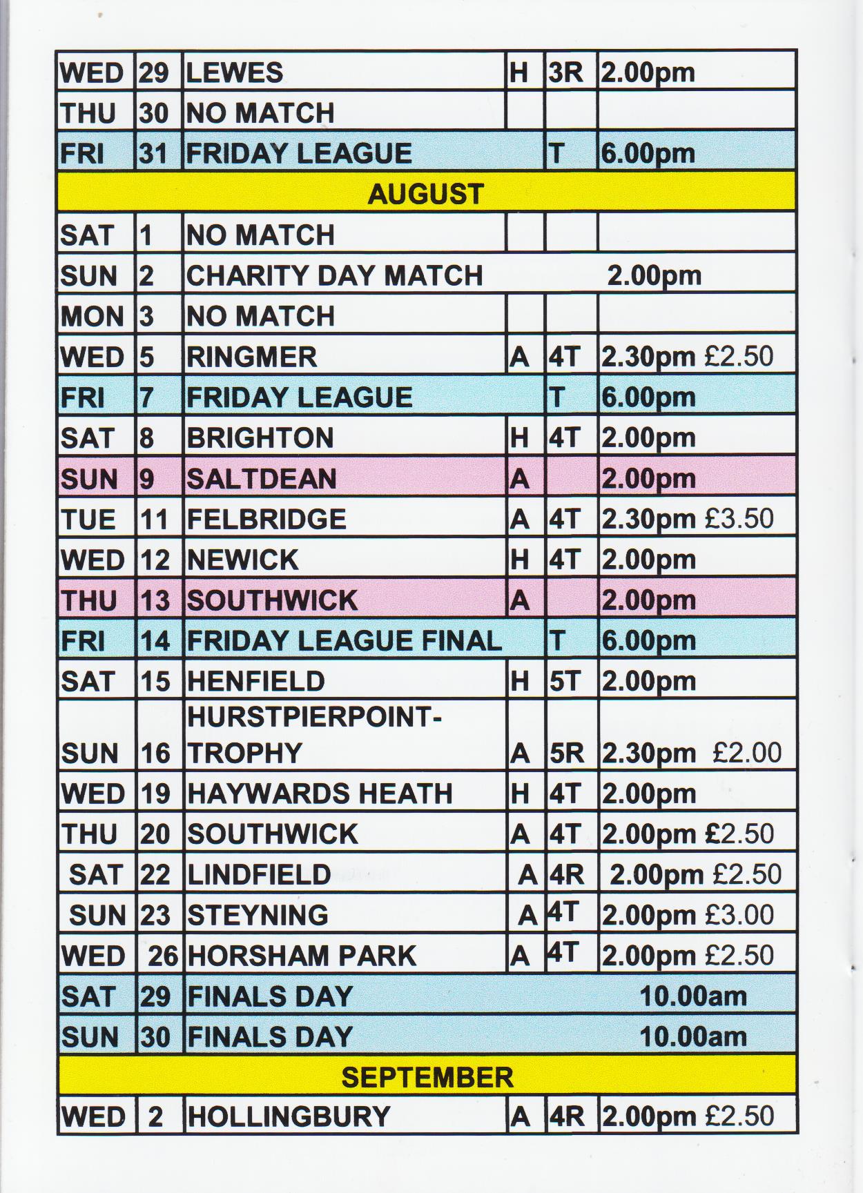 Adastra Bowling Club Fixtures