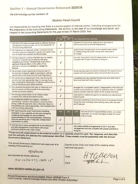 Stockton Parish Council AGAR 2025-26
