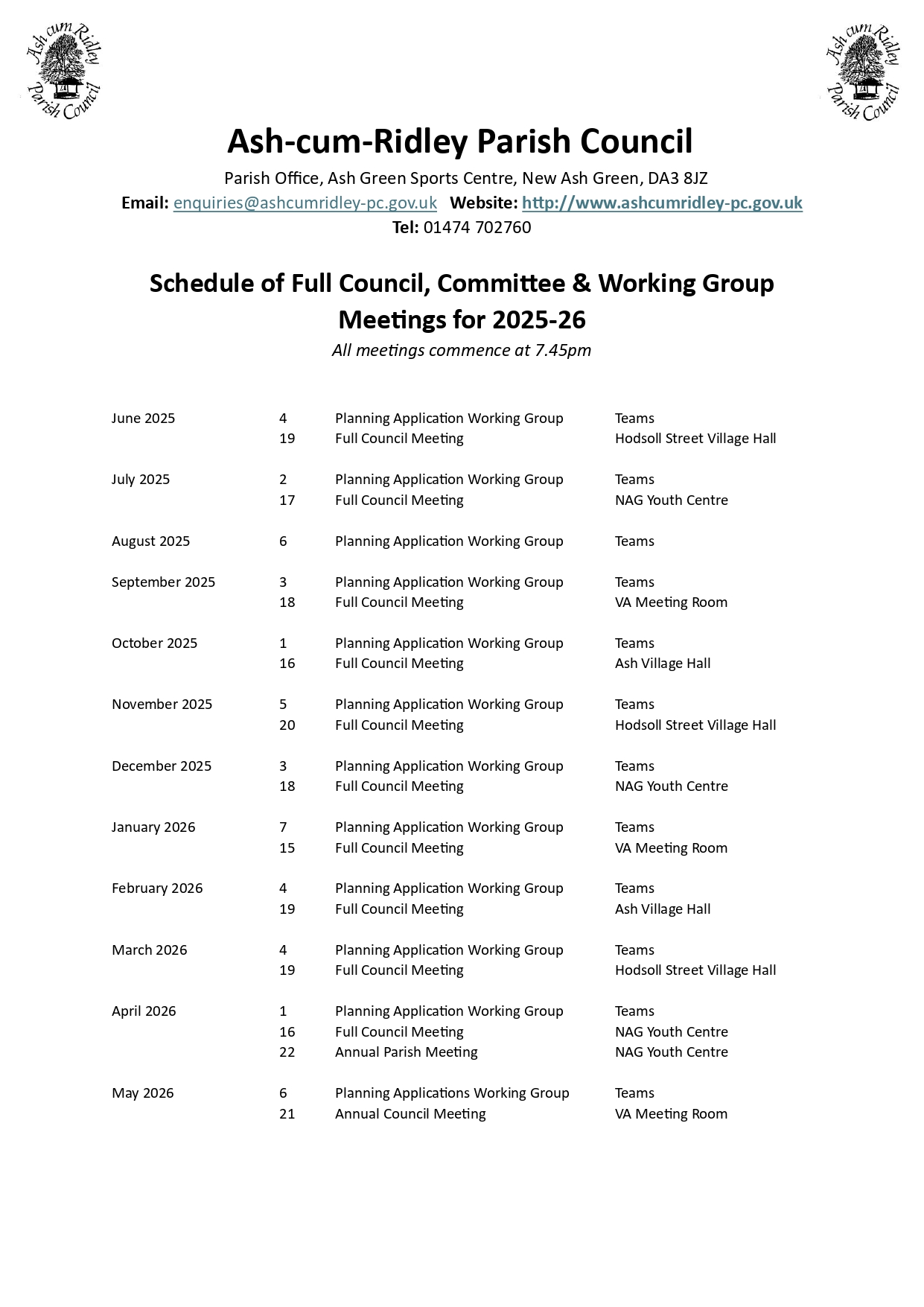 Meeting Dates for 2025-26