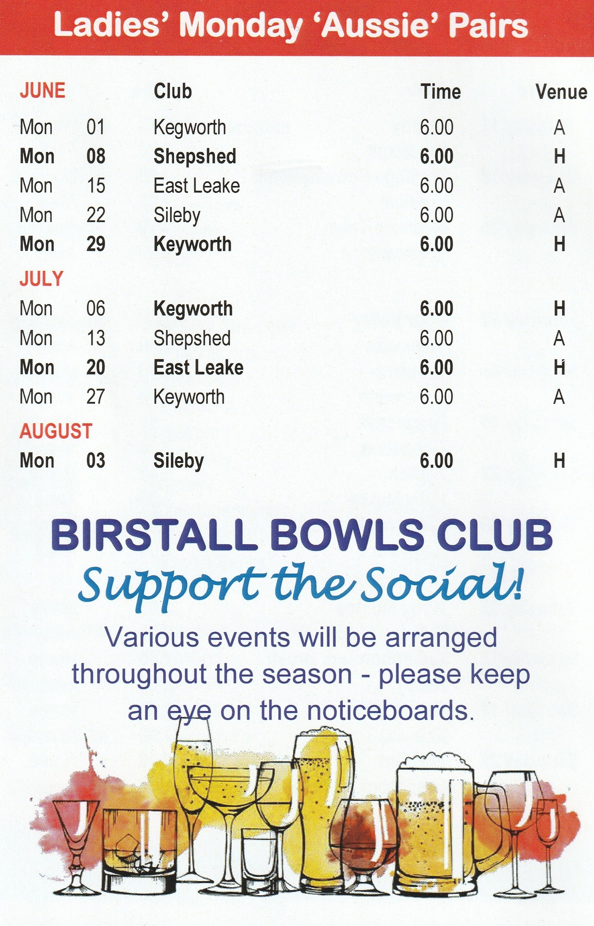 Birstall Bowling Club Ladies Fixtures