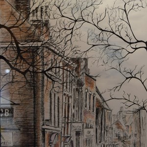 Dam Street, Lichfield, pen and wash by Christine Carter