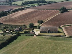 Farm and tithe barn; fields around, 7.9.1997
