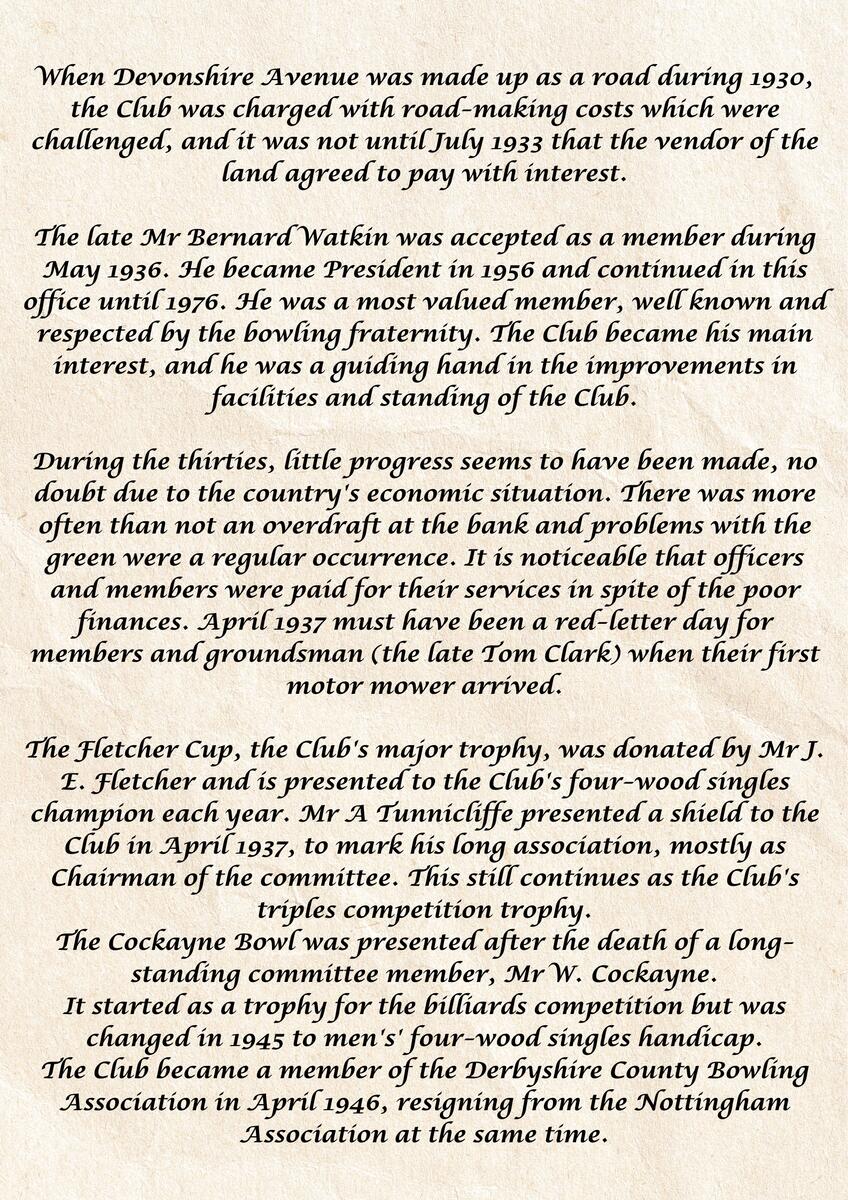 Long Eaton Town Bowls Club Club History