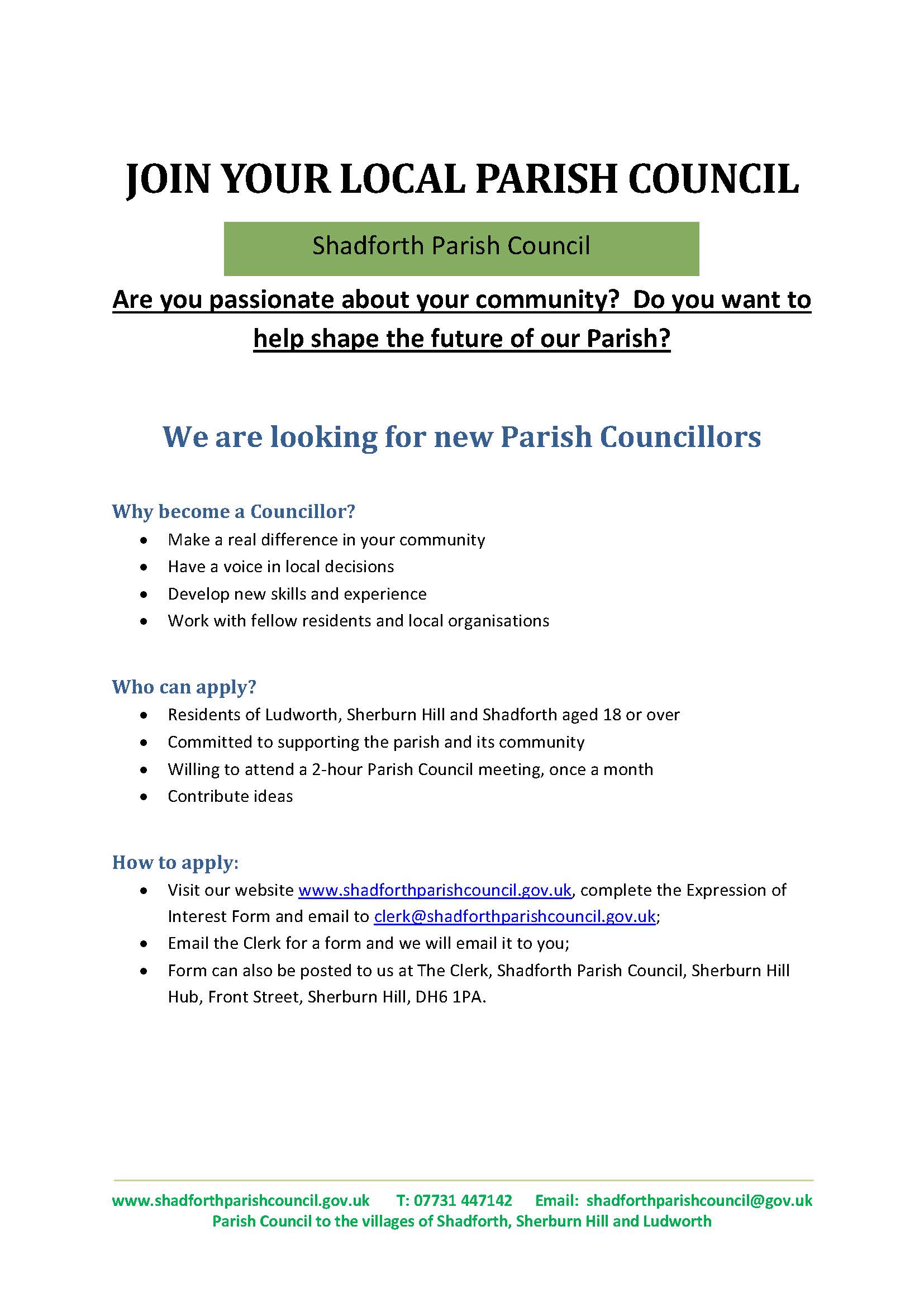 Shadforth Parish Council What's New??