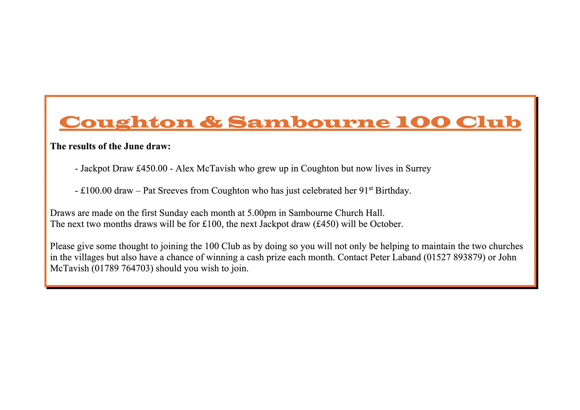Sambourne Parish Council The Link 100 Club