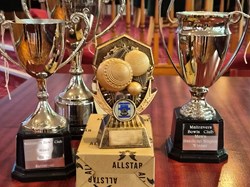 Jack Carlines Trophies -Runner-Up Mixed 100-Up, Winner Mens 2 Wood Singles, Winner Mens Handicap Singles  and trophy awarded to all Maltravers winners of WSBL Division 2