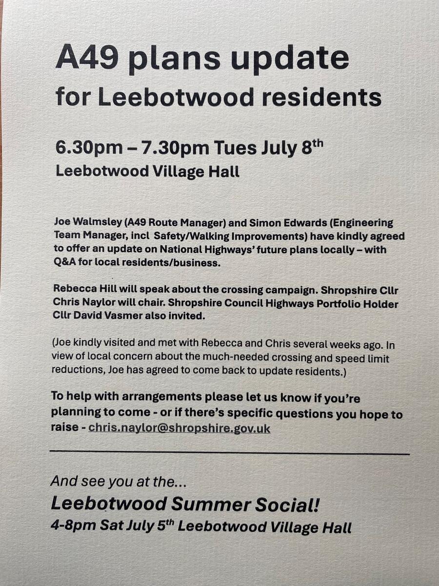 Leebotwood and Longnor Parish Council County Councillor update