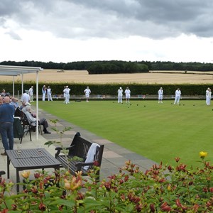 East Herts Bowls League v Dennyside 25th July 2022 - Showing New Canopy Facing the Green