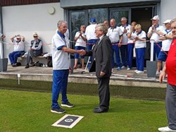 Club President, Ian Connaughton, welcoming Mayor Cllr Jamie Day to Batchwood Hall Bowling Club.