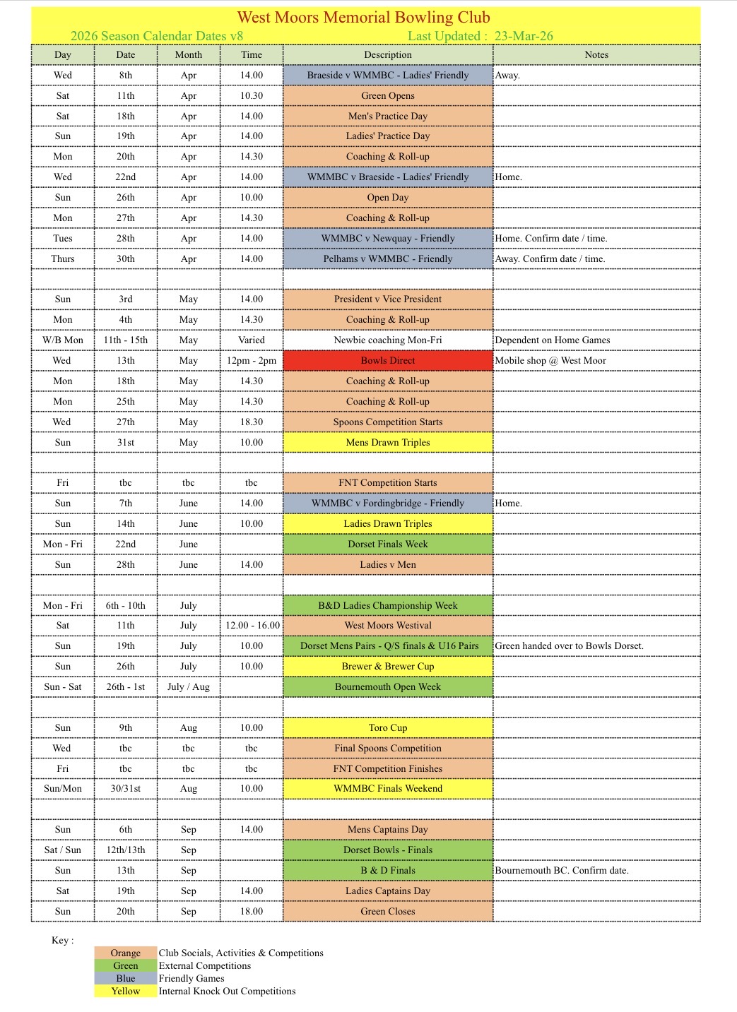 West Moors Memorial Bowls Club Club Fixtures & Events 26
