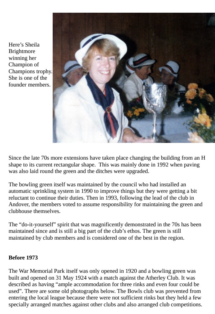 Romsey Bowling Club Club History