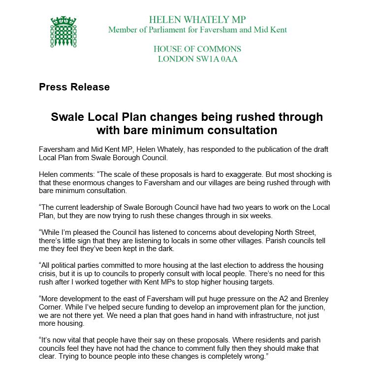 Helen Whately MP Press Release