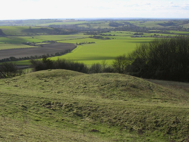 Double round barrow on Old Winchester Hill, looking down into the Meon Valley
