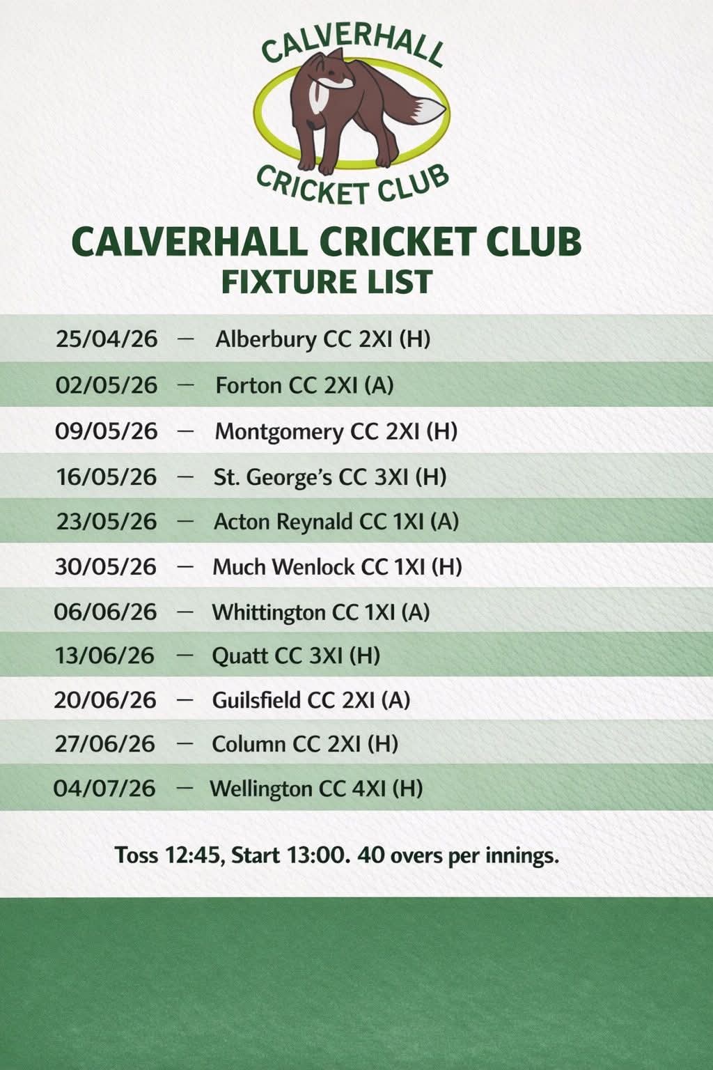 Fixture List 2026