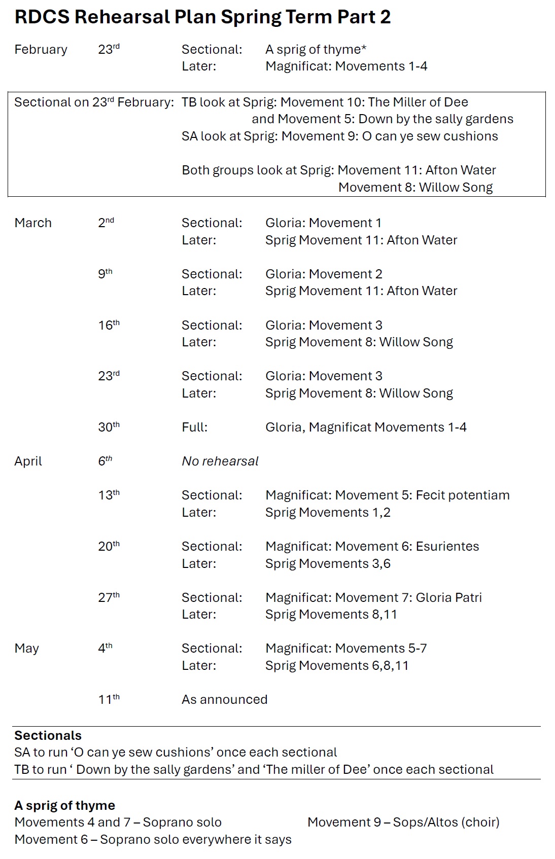 Ruddington and District Choral Society Members' information
