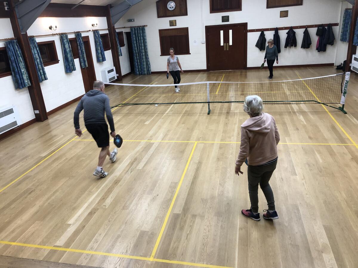 Winter pickleball in the Village Hall