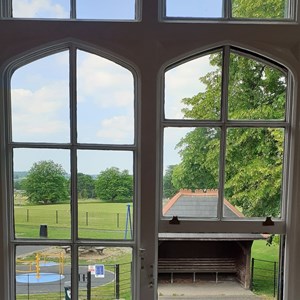 View from the Town Hall through the ancient windows