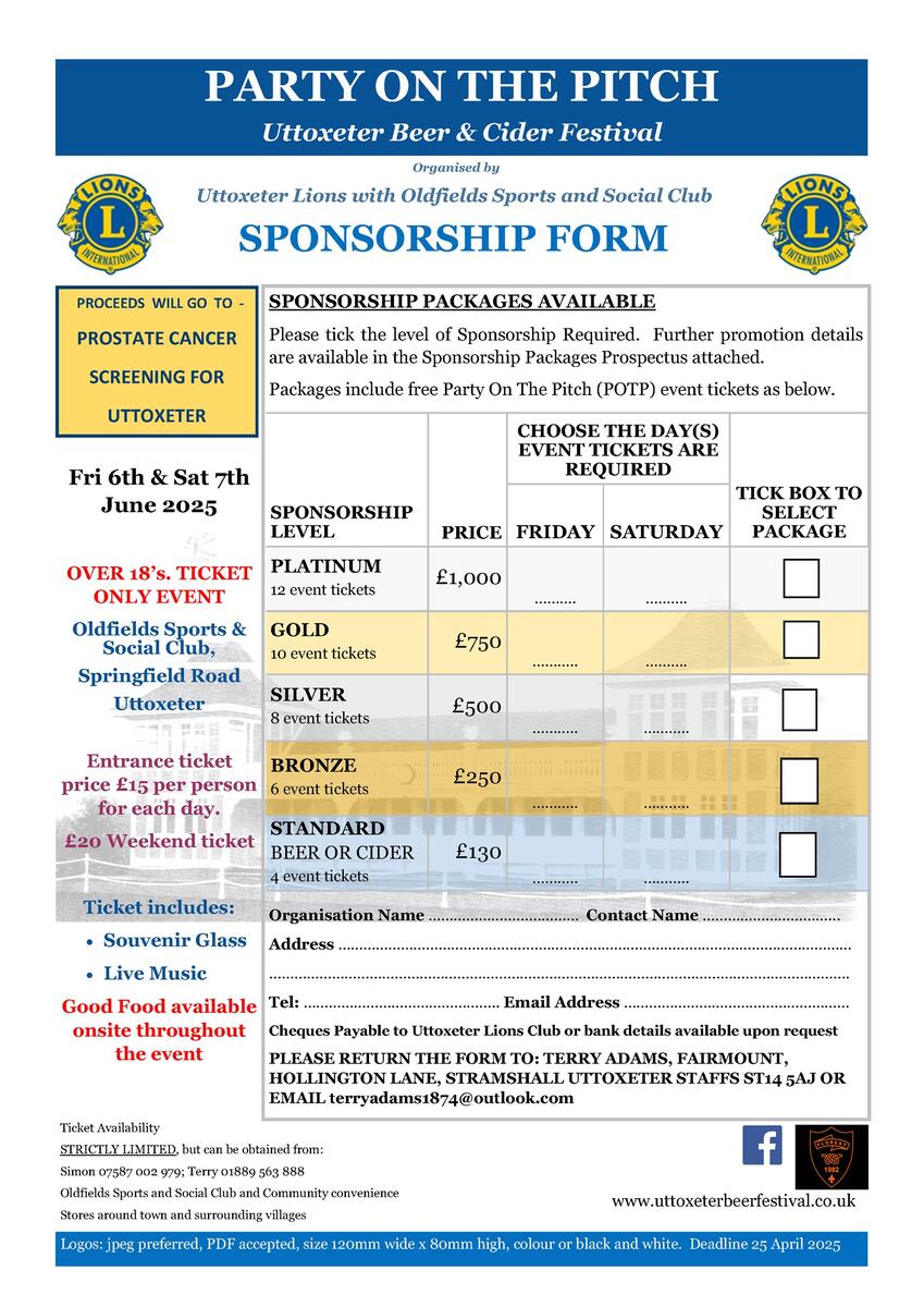 Uttoxeter Lions Beer Festival Sponsorship