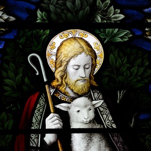 Close detail: Christ and the lamb